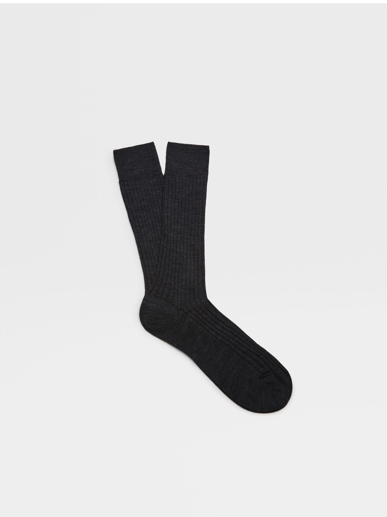 Dark Grey Wool Ribbed Mid Calf Socks